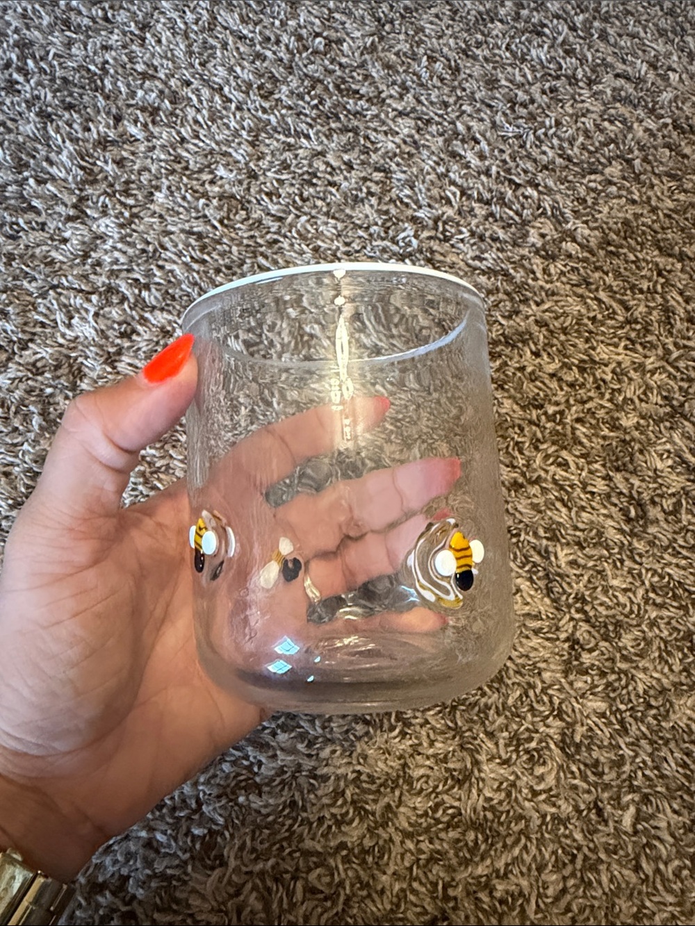 Anthropologie Hand-Blown Clear Glass Tumbler with Yellow Bee Accents
